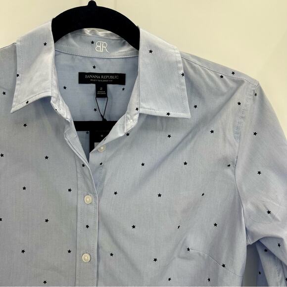 NWT Banana Republic Riley Tailored Fit Star Button Down Shirt Ling Sleeve US 2 - Picture 8 of 12